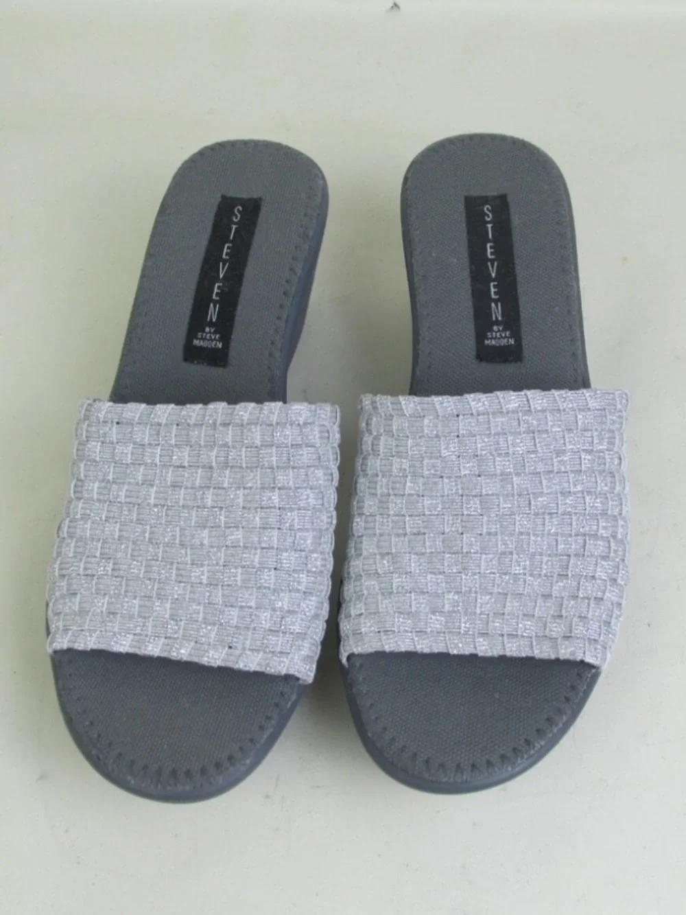STEVEN by Steve Madden Silver Woven Slide cushioned heels